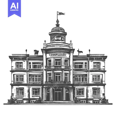 Aset premium populer: Grand Architectural Building Detailed Sketch Design