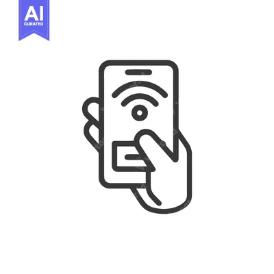 Aset premium populer: Hand Holding Smartphone with WiFi Symbol and Credit Card, Line Art