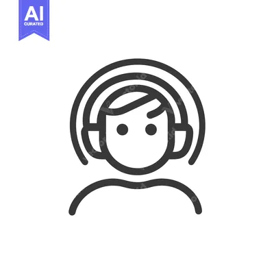 Aset desain premium: Simple icon depicts a person wearing headphones on the head