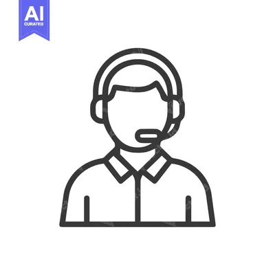 Aset desain premium: Minimalist Line Art: Customer Service Representative with Headset Icon