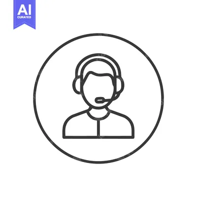Aset desain premium: Minimalist Customer Service Icon: Headset-Wearing Agent in Circle