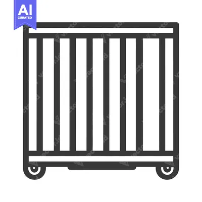 Aset desain premium: An illustration depicting a wheeled storage crate with vertical bars