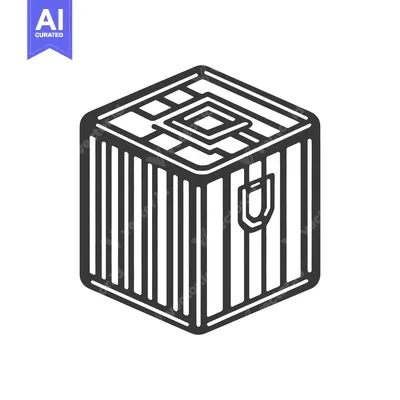 Aset desain premium: A simple isometric black and white depiction of a container