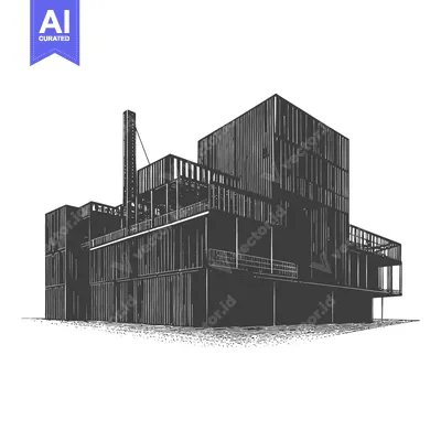 Aset premium populer: Modern Industrial Building Architectural Sketch Design