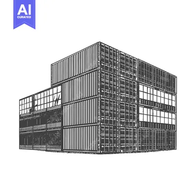 Aset desain premium: Shipping Container Building Architectural Design Illustration