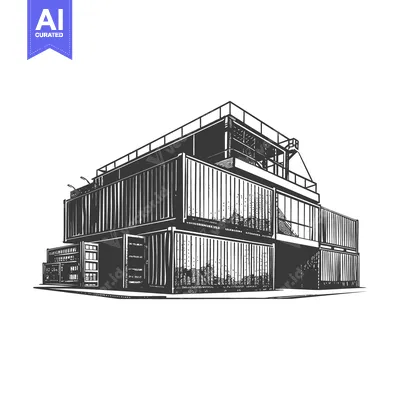 Aset desain premium: Shipping Container Building Modern Architectural Design