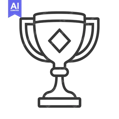 Premium design asset: A black and white line art drawing of a trophy cup