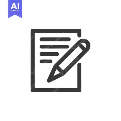Download Minimalist Icon: Pencil Writing on Document, Black Outline on White Ba Vector Graphic