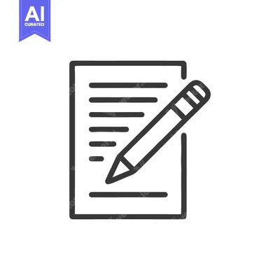 Download Minimalist Icon: Pencil Writing on Paper with Lines, Black Outline Vector Graphic