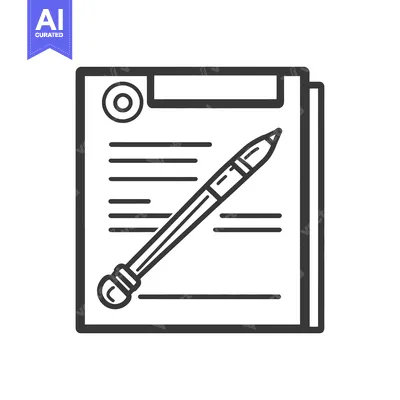 Download A black and white illustration depicting documents and a pen Vector Graphic