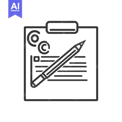 Aset desain premium: A simple illustration depicting paperwork with pencil and symbols