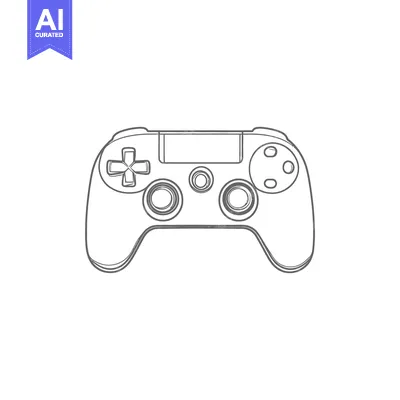 Simple black and white line drawing of a game controller