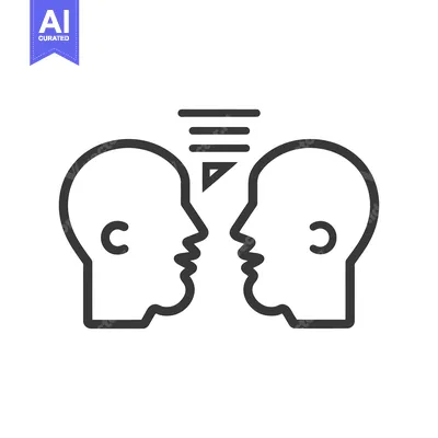 Aset desain premium: Two facing human heads with lines representing information exchange