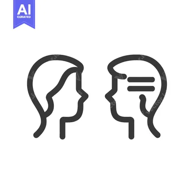 Aset premium populer: Two human profile silhouettes facing each other in a discussion