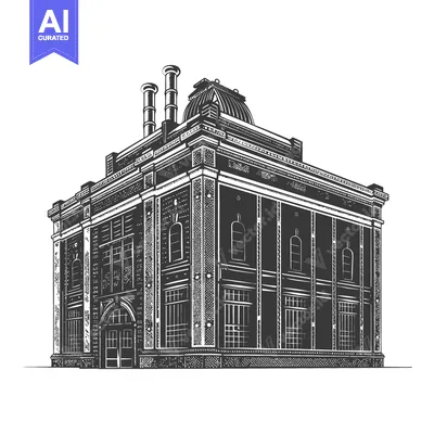 Premium design asset: A Detailed Drawing Of An Old Industrial Building