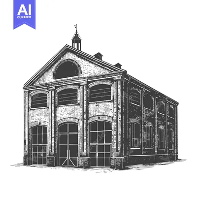 Aset desain premium: A Detailed Drawing Of A Brick Industrial Building