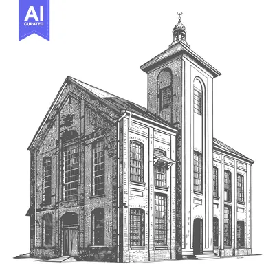 Aset desain premium: Historic Brick Building With Tall Central Tower