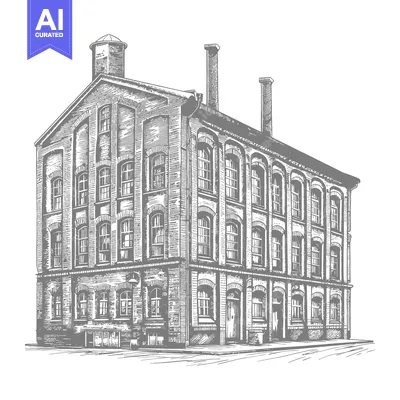 Aset premium populer: A Detailed Drawing Of An Old Brick Factory Building