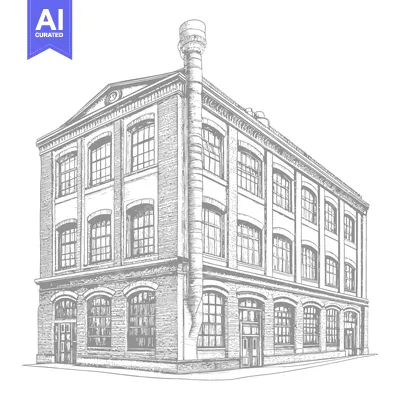 Aset desain premium: A Detailed Drawing Of An Old Brick Factory Building