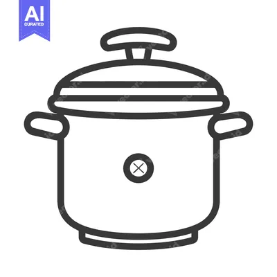 Aset premium populer: A black line drawing of a cooking pot with a lid