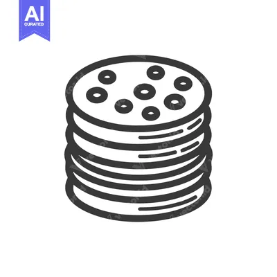 Aset desain premium: Minimalist Icon of Stacked Pancakes with Berries, Black Outline on Whi