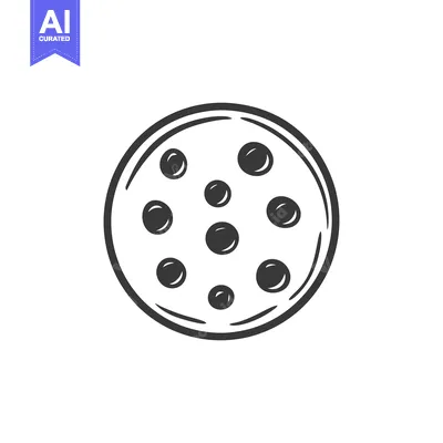 Aset desain premium: A black and white illustration of a circular pizza graphic