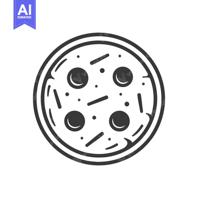 Aset premium populer: A simple black and white illustration of a delicious pizza