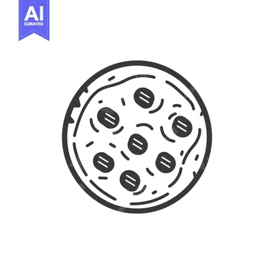 Popular premium asset: A simple line drawing representing a circular pizza with toppings on i