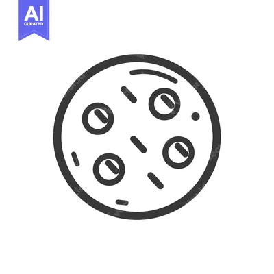 Aset premium populer: A flat circular pizza with toppings illustrated in black lines