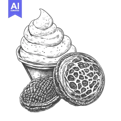 Aset premium populer: Soft serve ice cream with two textured cookies