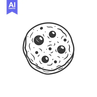 Aset premium populer: Black and white illustration depicts a round flat food item