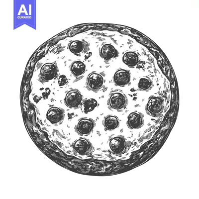 Aset premium populer: A Detailed Illustration Of A Delicious Round Pizza