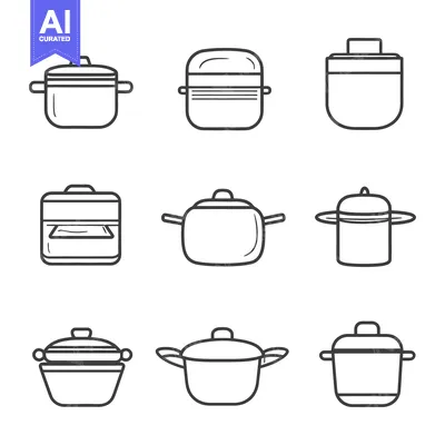 Aset premium populer: Simple vector illustrations depicting different cooking pots and pans