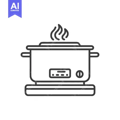 Aset desain premium: Slow Cooker Icon: Modern Line Art Illustration with Steam