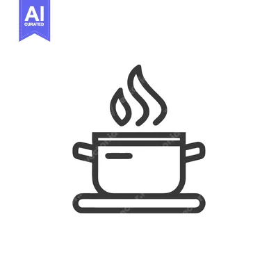 Premium design asset: Minimalist Pot Icon: Steaming Cooking Pot with Handles on Trivet, Line