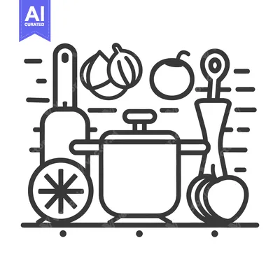 Premium design asset: Kitchen cooking tools and ingredients depicted in an illustrated desig
