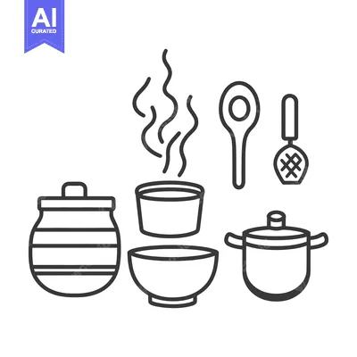Premium design asset: Kitchen items including pots bowls and utensils are displayed simply