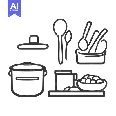 Popular premium asset: Outline drawings of kitchen utensils and various food items