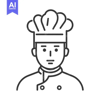 Aset desain premium: A Line Drawing Illustrates a Smiling Professional Chef Figure