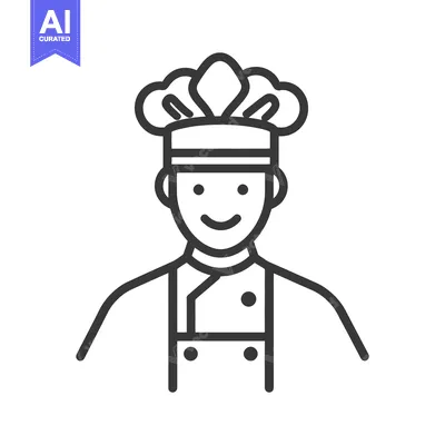 Aset desain premium: A smiling chef in a white coat and a tall toque