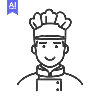 Aset desain premium: A smiling chef wearing traditional attire and a tall hat
