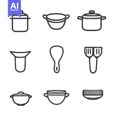 Popular premium asset: Collection of kitchenware items displayed with simple black outlines