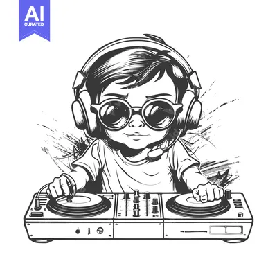 Aset desain premium: Cool DJ Wearing Sunglasses and Headphones Mixing Music