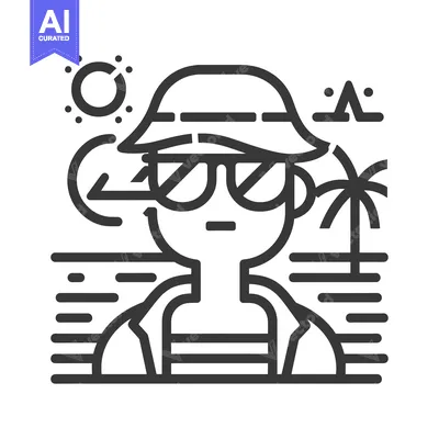 Aset premium populer: Cool Dude Relaxing on Beach with Sunglasses and Hat
