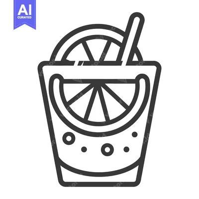 Aset premium populer: An outlined image of a beverage with a lemon slice garnish