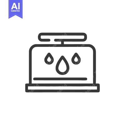 Minimalist Icon of a Humidifier with Water Droplets, Clean Line Art