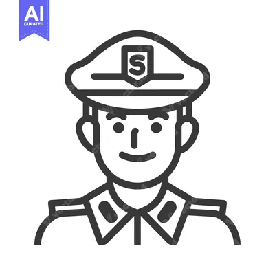 Premium design asset: A Line Art Illustration of a Person Wearing a Uniform Hat