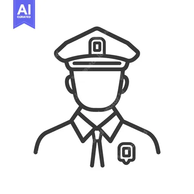 Aset desain premium: A line art image depicts a police officer wearing a uniform