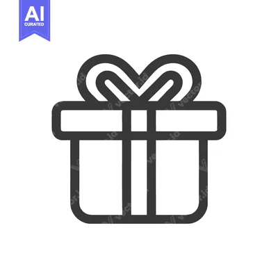Aset desain premium: Minimalist Gift Box Icon with Ribbon Bow, Outline Style