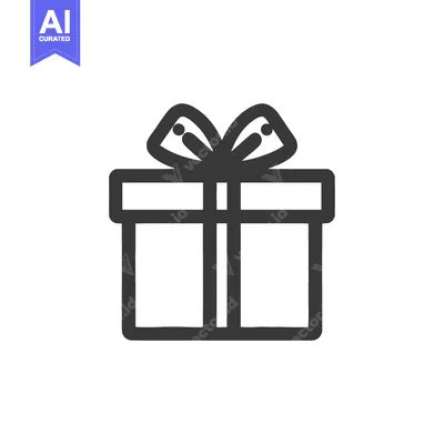 Aset premium populer: Minimalist Gift Box Icon with Ribbon, Black Outline on White
